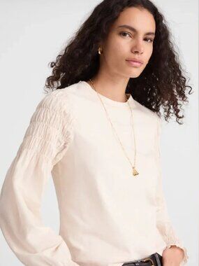 Madewell Cream Smocked Woven Long Sleeve Mixy Tee S NWT